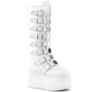 Demonia Damned-318 White Vegan Leather Knee-high Boots