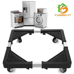 YUNMEIYI Mini Fridge Stand with 4 Locking Wheels 16.9"-25.6" Adjustable Dolly Base for Furniture Portable Refrigerator Stand（Black）