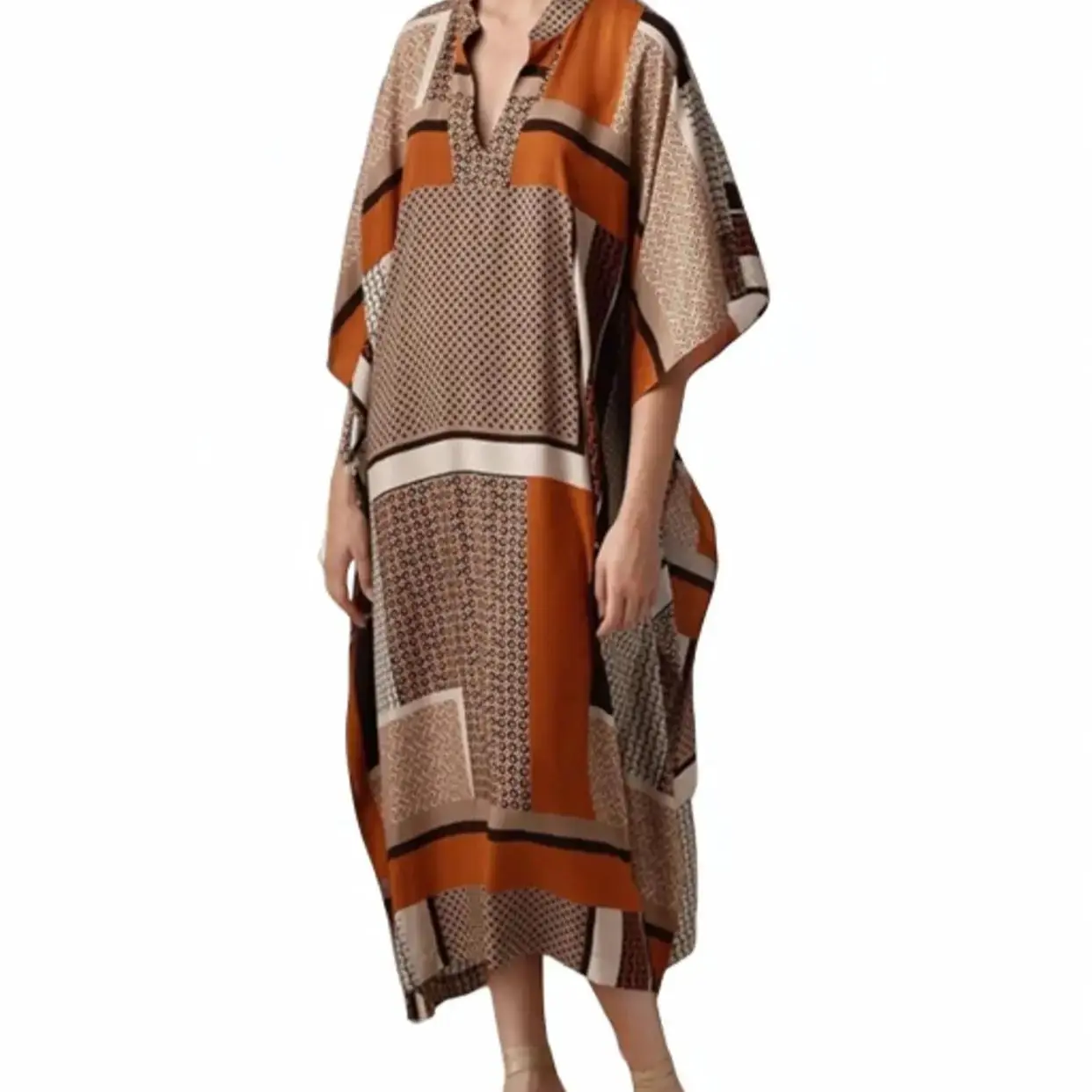Turkish Geometric Kaftan Cover Up Maxi Dress Beach Casual
