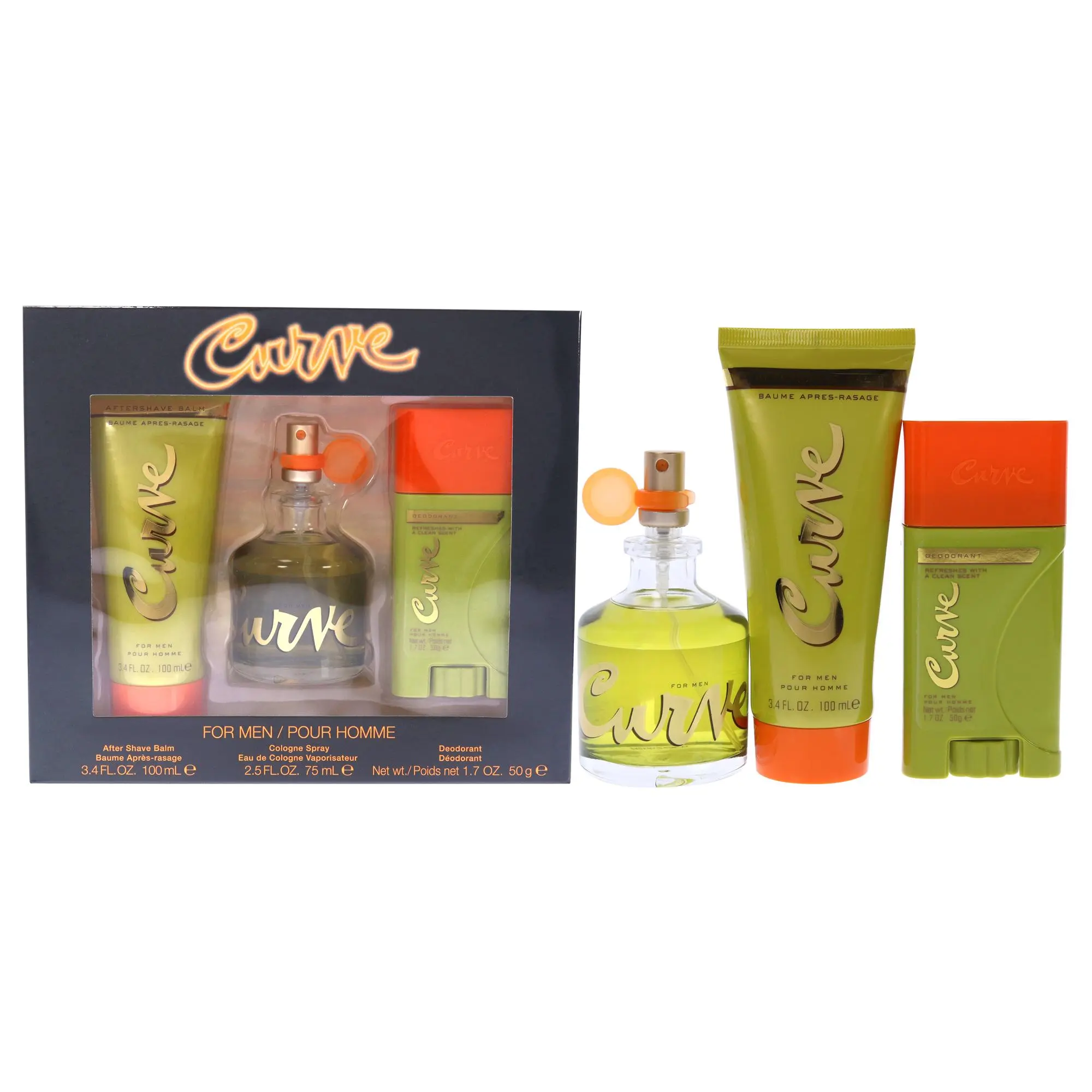 Curve 3 Pcs Set For Men: 2.5 Cologne Spray + 1.7 Deodorant Stick + 3.4 After Shave Balm