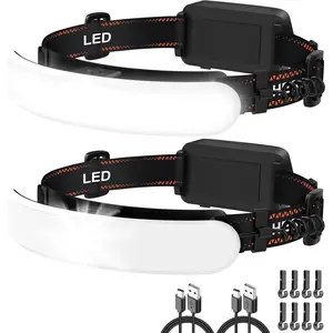 Rechargeable Headlamp High Lumen, 230 °   Wide Beam 1800 Lumen Super Bright Head Lamp, 6 Modes Head Lights for Forehead, 90 °   Rotatable Headlight, LED Headlamps for Adults Mechanic Hardhat Camping (2Pack)