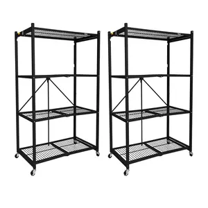 Origami 2-Pack R5-06W 4-Wheel 4-Shelf Folding Steel Wire Shelving Storage, Black