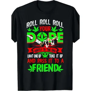Funny Weed Pot Lover Roll Joint Friend Smoking Marijuana Short Sleeve T-Shirt.jpgSame Style for Men and Women 2025 Summer Short-sleeved Printed T-shirt Pure 220G