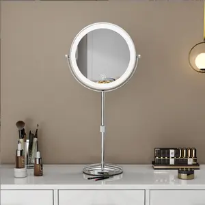 Adjustable Height LED Makeup Mirror, Dual-Sided Flip Extendible Cosmetic Mirror, Ultra-HD Office Bedroom Vanity Mirror