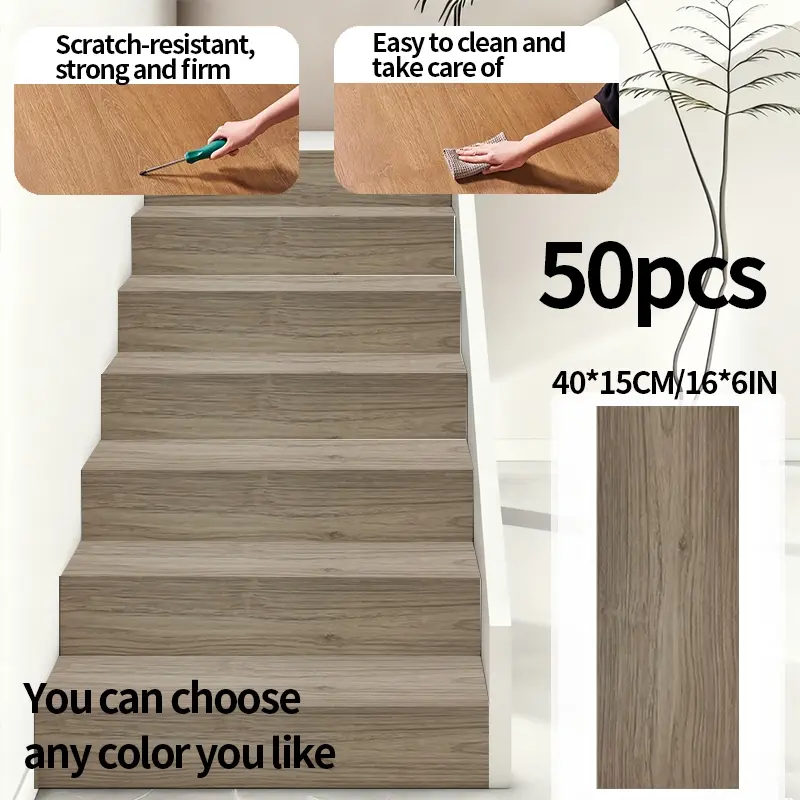 50pcs Self-Adhesive Vinyl Wood Grain Floor Tiles, Flooring Tiles, Thick Peel and Stick, Durable PVC Construction, Multi-Color Wood Pattern, Easy Installation, Kitchen Dining Bedroom Decor