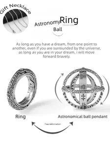 Trendy Alloy Retro Astronomical Ball Ring, Transformable Universe Planet Pendant, Dual-Use Magic Ring Necklace, All Seasons Jewelry