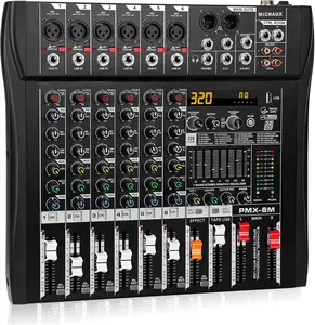 Audio Mixer 6 Channel Professional Mixer Console with 320 DSP Effects, 7-band EQ Sound Mixing Board Digital DJ Mixer w/USB Bluetooth MP3 for Recording, Independent 48V Power & Mute Button streaming  equipment Smartphone Wireless Connection Microphone
