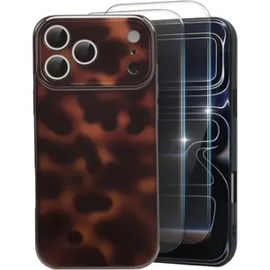MYY Cute Phone Case for iPhone 17 Pro Case, [with 2X Screen Protector] Tortoise Shell Pattern Leopard Full Camera Protective Slim Shockproof Cool Trendy Aesthetic-Brown Amber