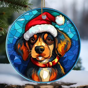3" Ceramic Christmas Tree Ornaments Decorations 2024, Tree of Life Colorful Round Ceramic Ornaments, Holiday Decor, Dog Horse Fox Portrait Ceramic Ornaments for Pet Lovers