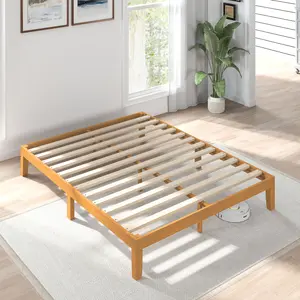 Solid Wood Bed Frame with Wood Slat Support, 12" Natural Pine - Sturdy, Noise-Free, No Box Spring Needed, Easy Assembly, Stylish Design