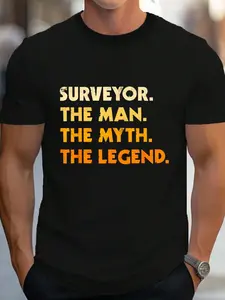 100% Cotton Surveyor Gifts Funny Land Surveying The Man, Myth Legend T-Shirt Women's Men's Graphic Tee Crew Neck summer vacation Tops
