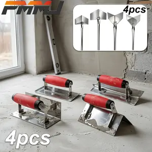 PMMJ 4Pcs Heavy-Duty Drywall & Concrete Tool Set, Multi-size Grinding & Slotting Tools with Inside & Outside Corner Trowels. Durable plaster & gypsum tools for indoor outdoor wall finishing, contractor jobs and home renovation.