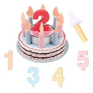Wooden Birthday Cake Toy Set for Toddlers Age 3+, Double-Layer Pretend Play Food with Candles and Numbers, Montessori Educational Wooden Toys for Boys and Girls