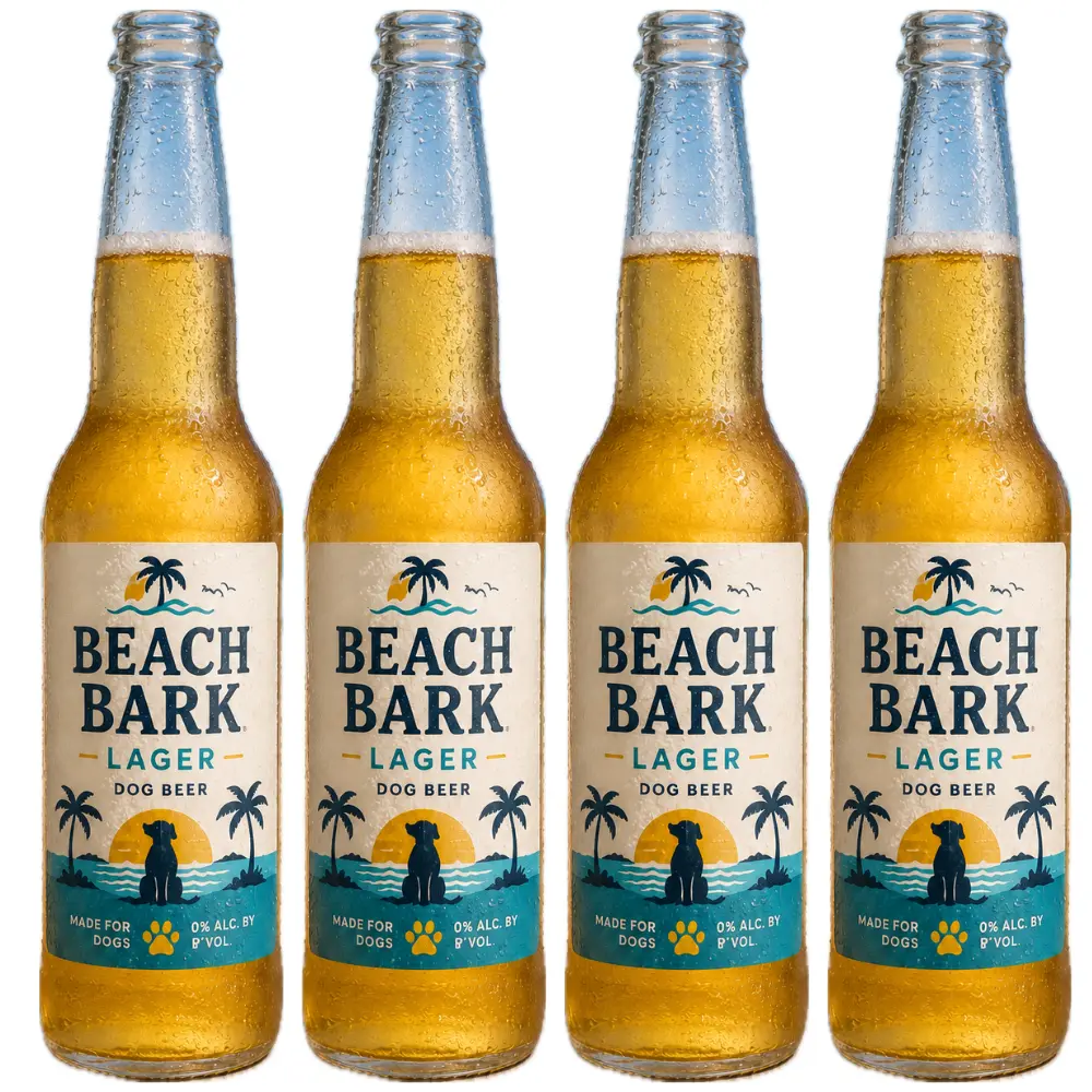 Beach Bark Dog Beer | Non-Alcoholic Organic Pumpkin Infused Water for Dogs 4 x 12oz Glass Bottles Safe Dog Approved Fun Viral Beverage