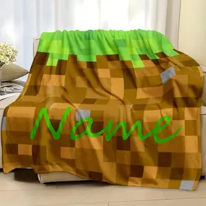 Customizable Minecraft-Inspired Grass Block Print Cooling Blanket for Couch Bed, Lightweight Plush All Season Nap Blanket, Portable Travel Camping Car Office Throw Blanket, Durable Wrinkle Resistant Printed Blanket, Ideal Personalized Gamer & Kid Gift
