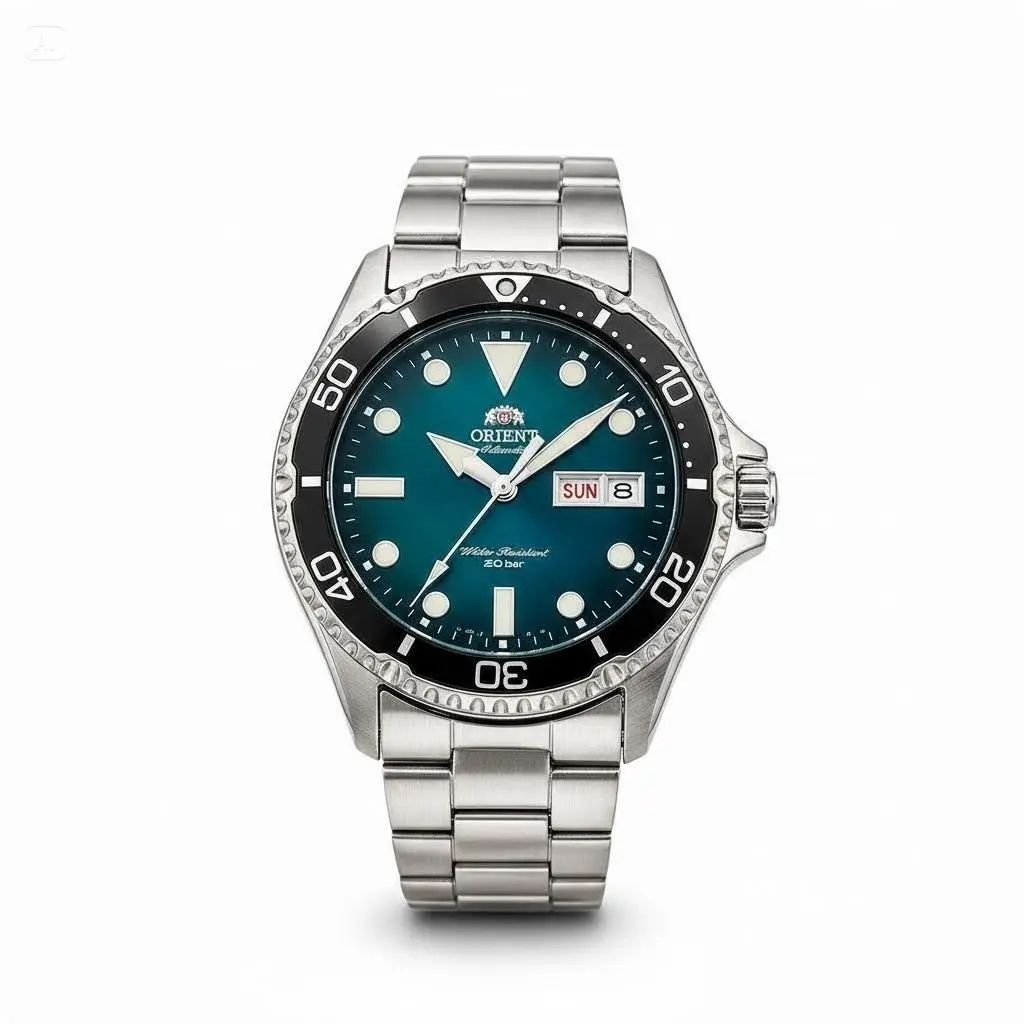 Men ORIENT Self-Winding Diving Watch, Single Date Window, Rotating Timing Bezel, Steel Band, Casual Sports Diver Watch
