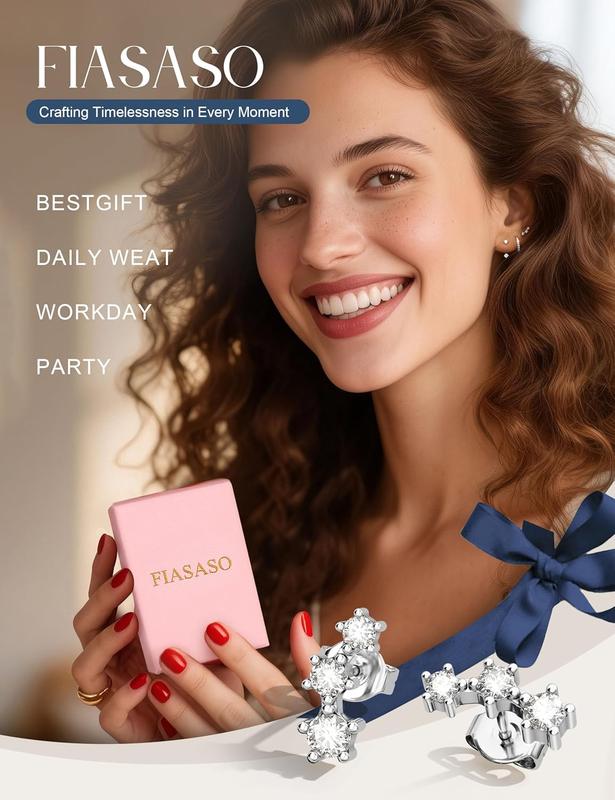 FIASASO 3 Pairs 925 Sterling Silver Hypoallergenic Earrings for Women Trendy - 14K Gold Plated Stud Hoop Cartilage Earrings Set Small Earring Stacks for Sensitive Ears Non Tarnish Dainty Silver Earring