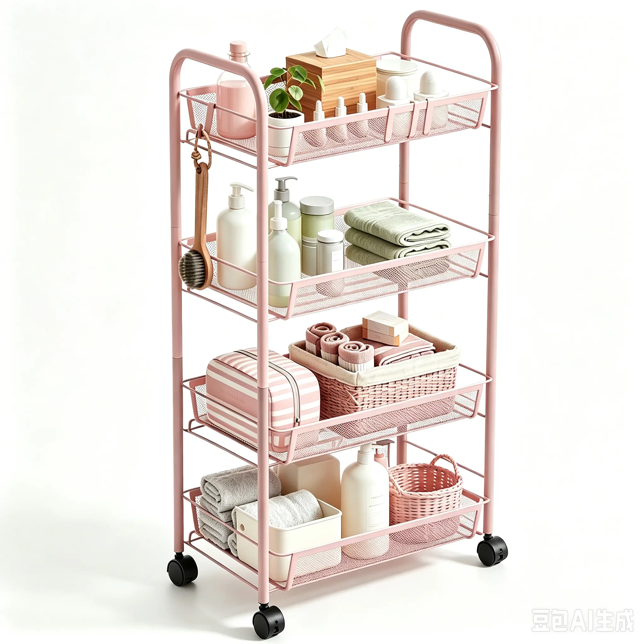Metal Storage Trolley - Rolling Cart with Mesh Shelves, Portable and Stable Mobile Storage Cart for Bedroom, Kitchen, Bathroom, Toilet, and Living Room Cart With Wheels Bookshelf Rack