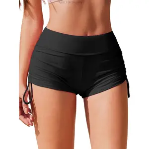 Womens 3" Swim Board Shorts High Waisted Bathing Suit Bottoms Boy Shorts Adjustable Ruched Side Bikini Shorts S-XXLXXAllDayGoods7