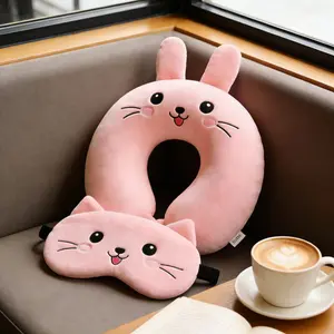 Cute Rabbit Design Neck Pillow Set, Soft Plush U Shaped Pillow & Mask for Travel & Naps, Relaxation Cushion for Kids
