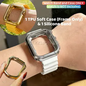 KAYKWONG'S 2 in 1 Set,  Include 1 Universal Wave Silicone Watch Band + 1 Tpu Soft Case,  Adjustable, Fits For iWatch Series 11/10/9/8/7/6/5/4/3/2/1/se, Sizes 38mm/40mm/41mm/44mm/45mm/46mm/49mm, Perfect Gift for Holiday ,Birthday, Outdoor