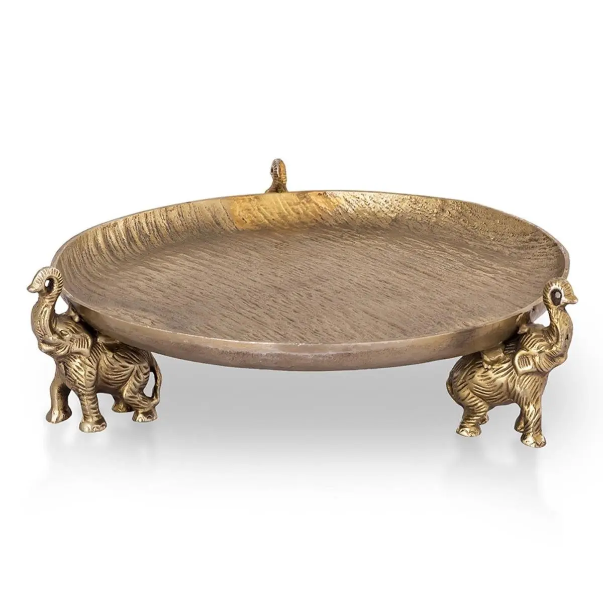 SPI 15" W Metallic Cast Aluminum Round Plates - 4.5" H Elephant Trio Tray with Elephant Feet, 14" D, 4.75 lbs Cute Kitchenware, Animal Indoor Decor, Gift Idea