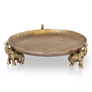 SPI Metallic Aluminium Round Plates - Elephant Trio Decorative Tray, Ideal for Kitchenware and Room Decor