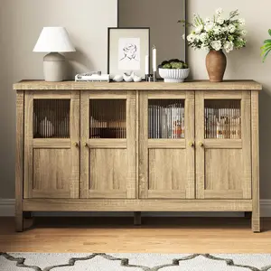 RoyalCraft L Sideboard Buffet Cabinet with Storage, 55'' Storage Cabinet with Acrylic Accents, Accent Cabinet with Adjustable Shelves, Wood Credenza for Living Room, Dining Room, Entryway
