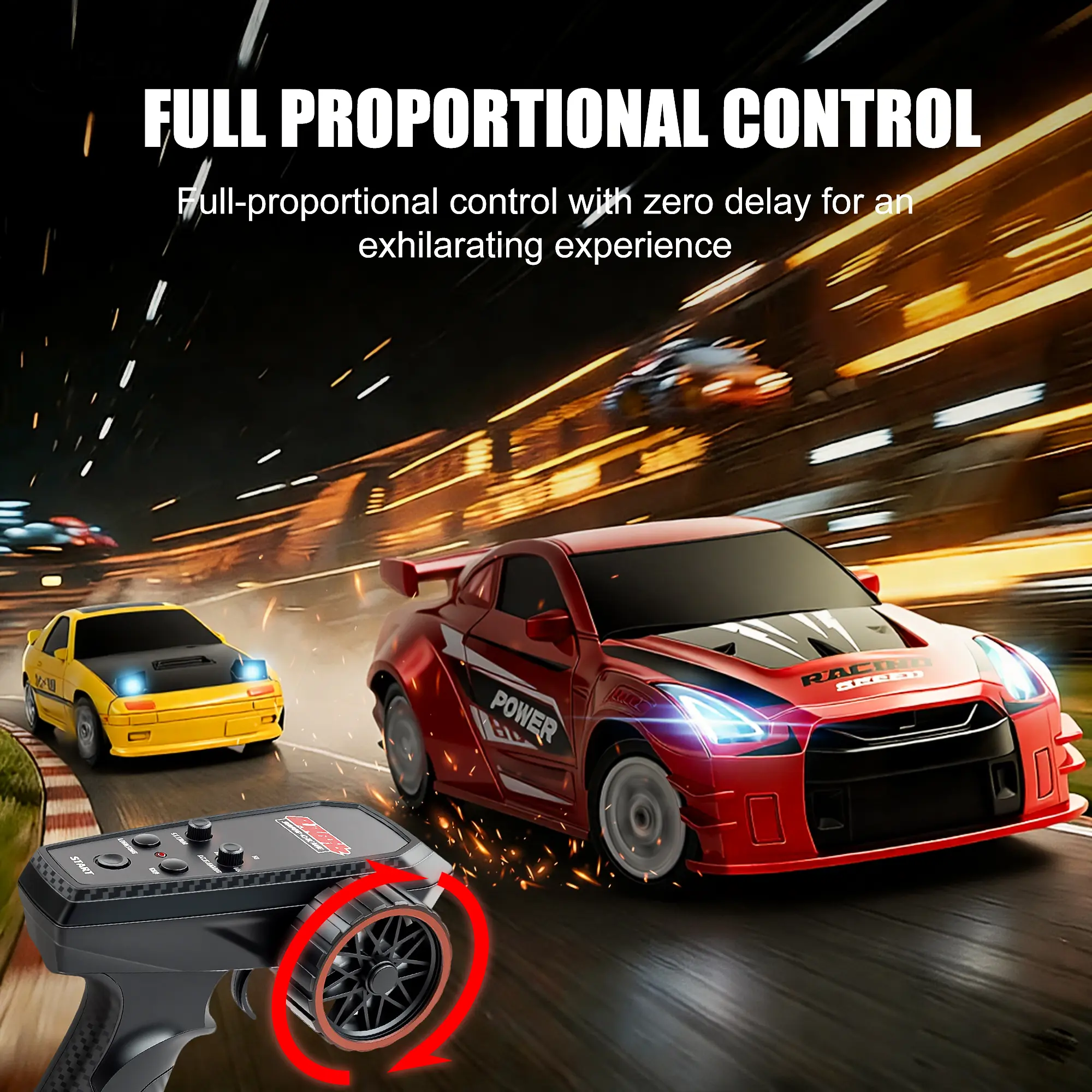 JJRC 1:43 Q-Version 4WD RC Drift Car with ESP Gyroscope - Full Proportional Control, Adjustable Speed-Direction, Interchangeable Tires, LED Lights - Indoor Mini High-Speed Drift Racing Toy for Ages 12+ Users