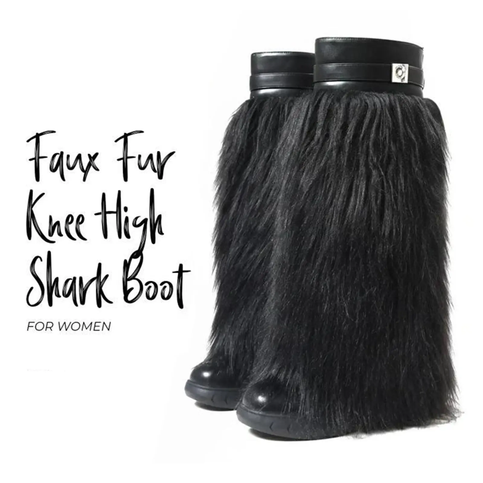 Womens Knee High Boots Wedge Heels Rounded Toe  Faux Fur Shark Boot Pull On Comfy Working Party Casual Outing Spring Shoes Deals For You Days
