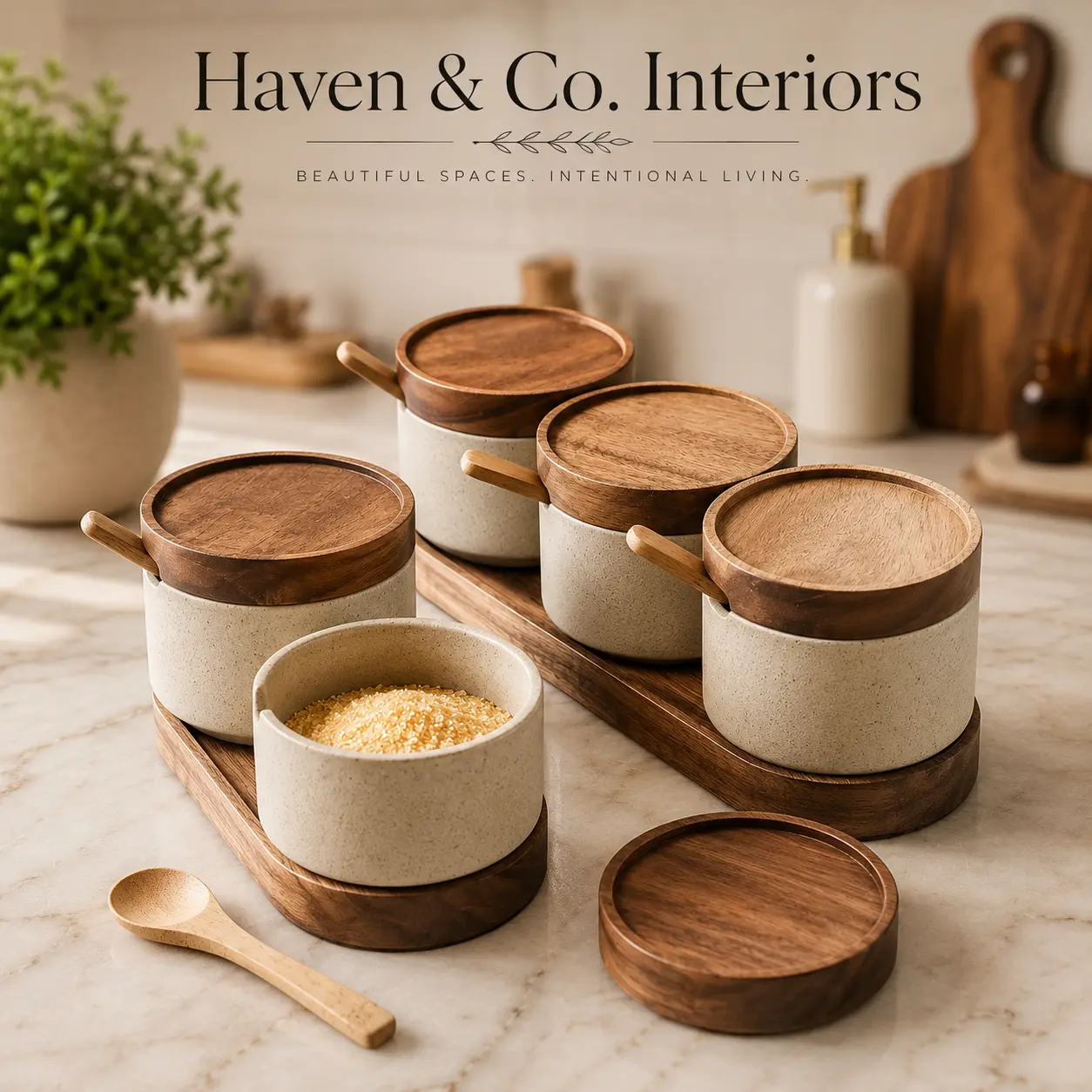 Ceramic Spice Jar with Bamboo Lid & Spoon