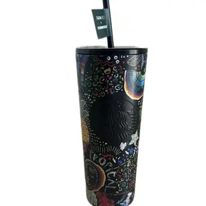 Early Release STARBUCKS Farm Rio Summer 2025 Black Rainbow 24oz Cup stainless Tumbler NWT