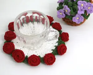 Flower Coaster Crochet, Rose Coaster and Flower Basket Crochet, Flower Coaster Amigurumi Crochet, Crochet Coasters