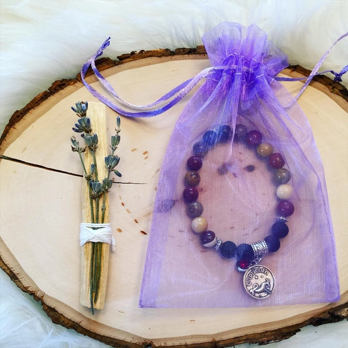 Capricorn Bracelet Gift Set Gift Set Zodiac Sign Mookaite Jasper with Lava Stones for Essential Oils, Palo Santo Stick & Lavender Bundle