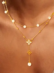 Faux Pearl & Shell Decor Layered Necklace, Elegant Charm Necklace for Women, Fashion Jewelry for Party, Daily Decor, Trendy All-match & Exquisite Jewelry for Birthday Gift, Dainty Layering Jewelry, Elegant Beaded Necklace