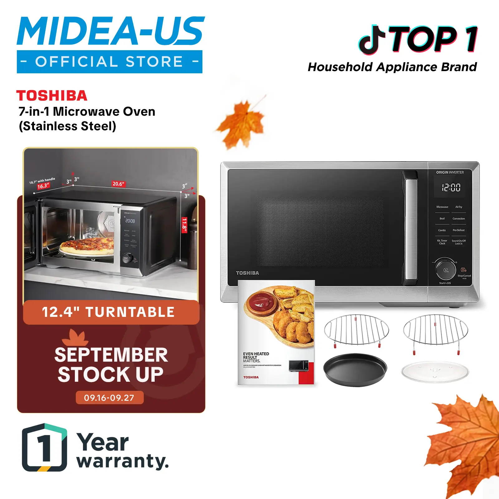 TOSHIBA 6-in-1 Inverter Countertop Microwave Oven Healthy Air Fryer Combo, MASTER Series, Broil, Convection, Speedy Combi, Even Defrost 11.3'' Turntable Sound On/Off, 27 Auto Menu, New Arrivals