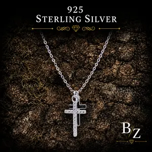 925 Sterling Silver Cross Necklace with Cubic Zirconias 18"