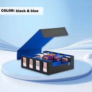 TINTEK Commander Display Trading Card Box – 4 Row Large Deck Case Holds 2400+ Cards – Magnetic PU Leather Card Storage Organizer with 4 Card Holders & 24 Dividers – Fits Standard Sleeves / Toploaders | TCG Storage for MTG, Pokémon, Sports Cards