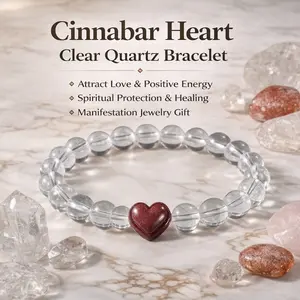 Love Intention Bracelet with Clear Quartz and Red Cinnabar Heart, Crystal Beaded Bracelet Gift for Women, Everyday Energy Jewelry money