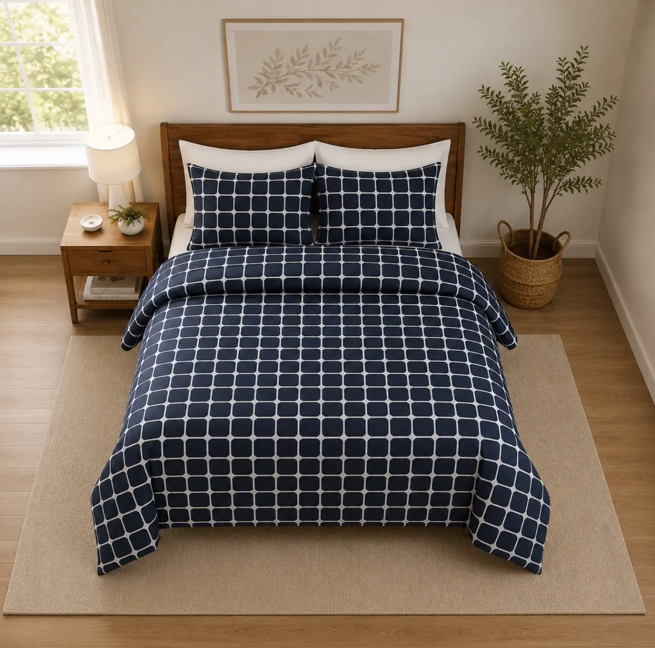 King Sheet Set – Deep Pocket – Blue & White Grid Pattern