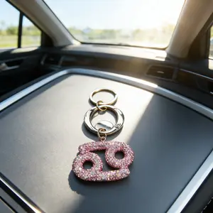 Zodiac Keychain with Rhinestones, Sparkling Constellation Symbol Pendant, Cute Bag or Car Key Holder, Girls' Fashion Accessory