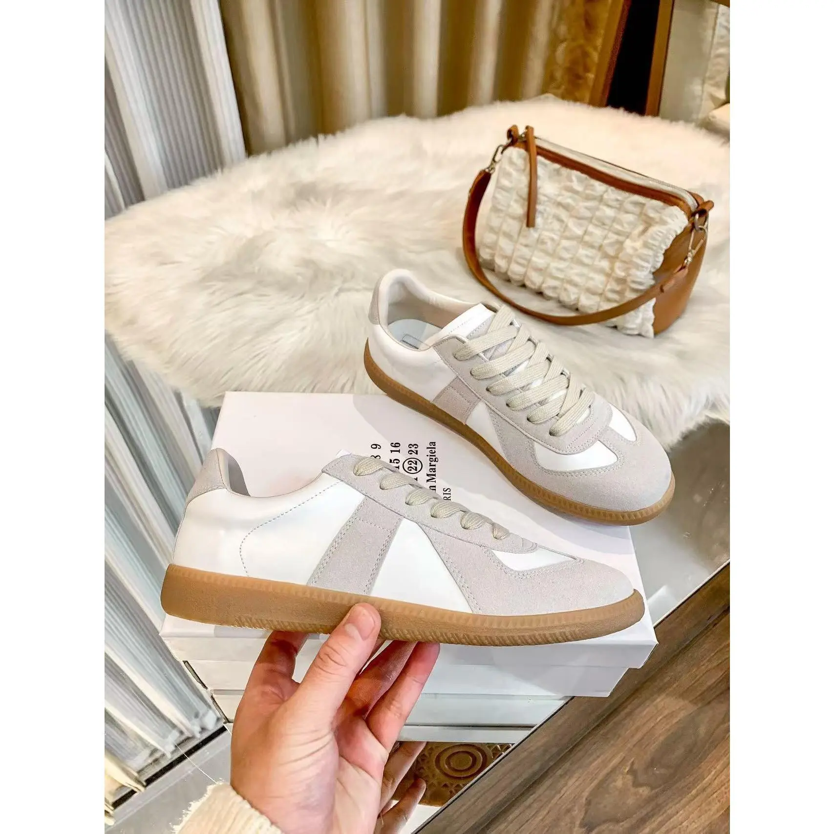 Unisex Genuine Leather Low-Top Lace-Up Tennis Shoes, German Training-Inspired White Vintage Casual Footwear, Athletic Workout Fitness Barefoot Designer Shoes for Daily Wear & Back to School