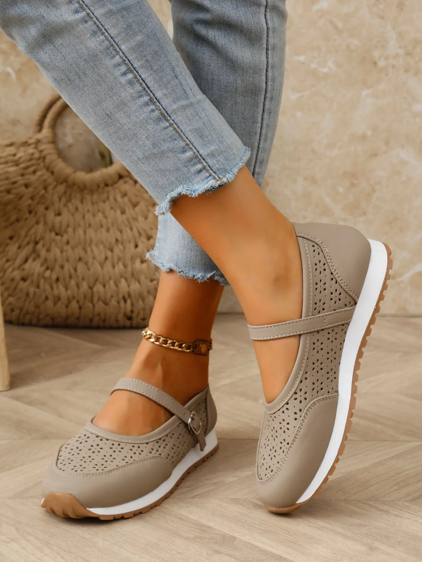 Summer New Hollow Out Mary Jane Style Casual Shoes, PU Upper Material, Rubber Sole, Solid Pattern, Less Than Ankle Height, All Seasons, Footwear