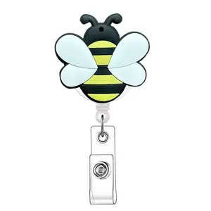 Cute Bee Design Badge Holder, 1 Count Retractable Badge Reel, Acrylic ID Holder with Clip for Nurses, Doctors, Students & Office Staff
