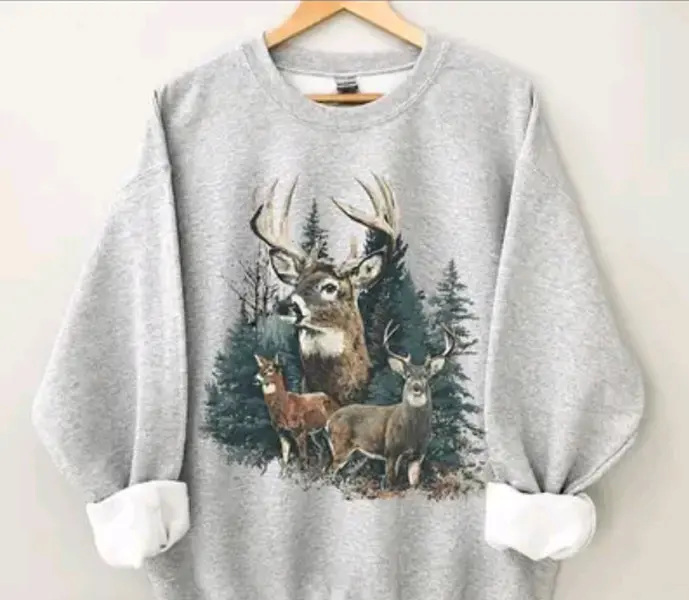 Vintage Deer Sweatshirt, 90s Grunge Forest Animal Crewneck, Retro Deer Graphic Pullover, Faded Nature Wildlife Sweater, Outdoor Lover Gift, Y2K Style Apparel