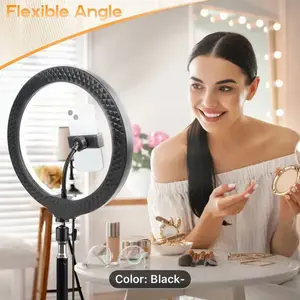 LED Photo Ring Light with 43-Inch Adjustable Stand Phone Holder USB Powered Studio Lighting for Photography Video Recording Streaming Portable Circle Fill Light for Outdoor Use Black