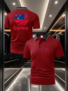 Men's Samoa Flag Element Polo Shirt - Chest Badge + Back Graphic Print Minimalist & Stylish Soft & Breathable Casual Top Essential for Daily Wear, Business Gatherings & Outdoor Activities
