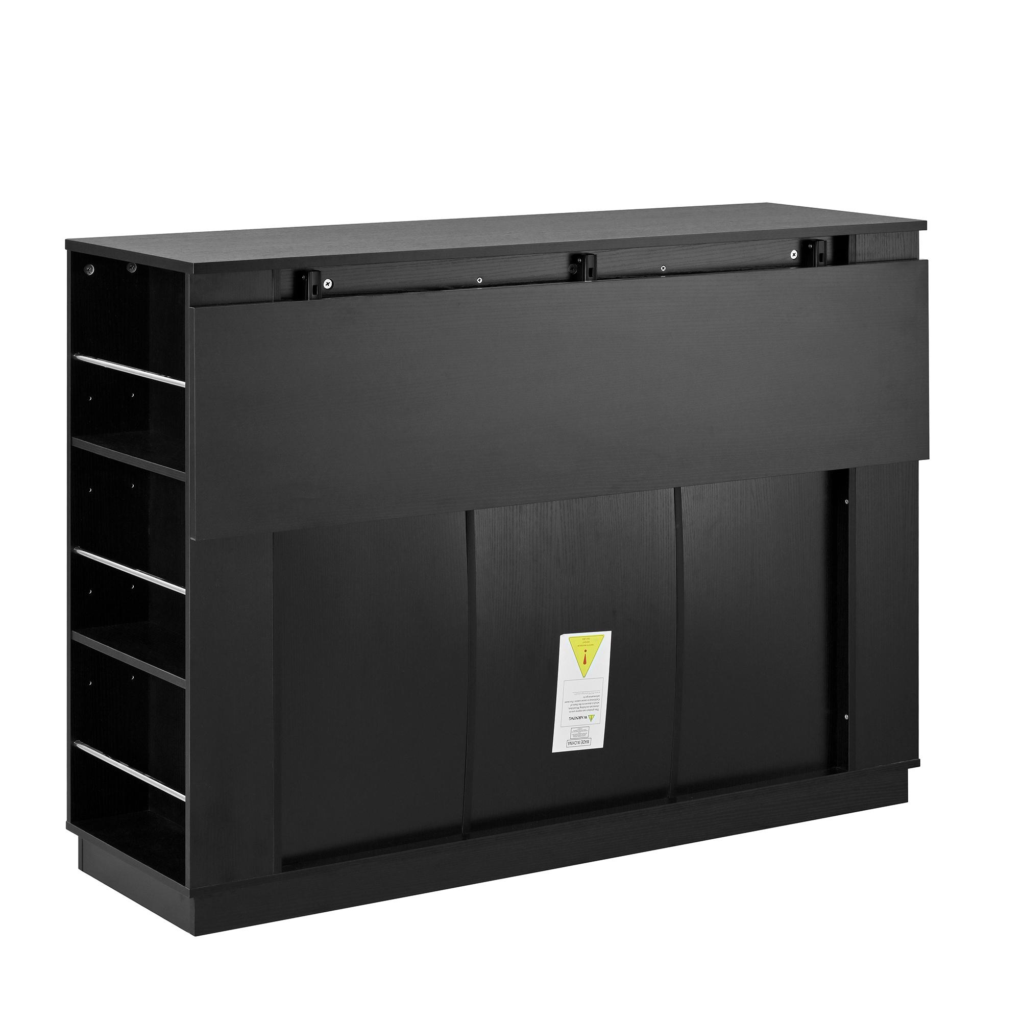 47.2" Multi-functional Extendable Kitchen Island with Drop Leaf, Built-in Power Outlet, Home Coffee Bar Wine Cabinet with Bottle Rack & Glass Holder, 2-Door Buffet Sideboard with Open Side Storage Shelves, Water-resistant Easy Clean MDF, Space Saving