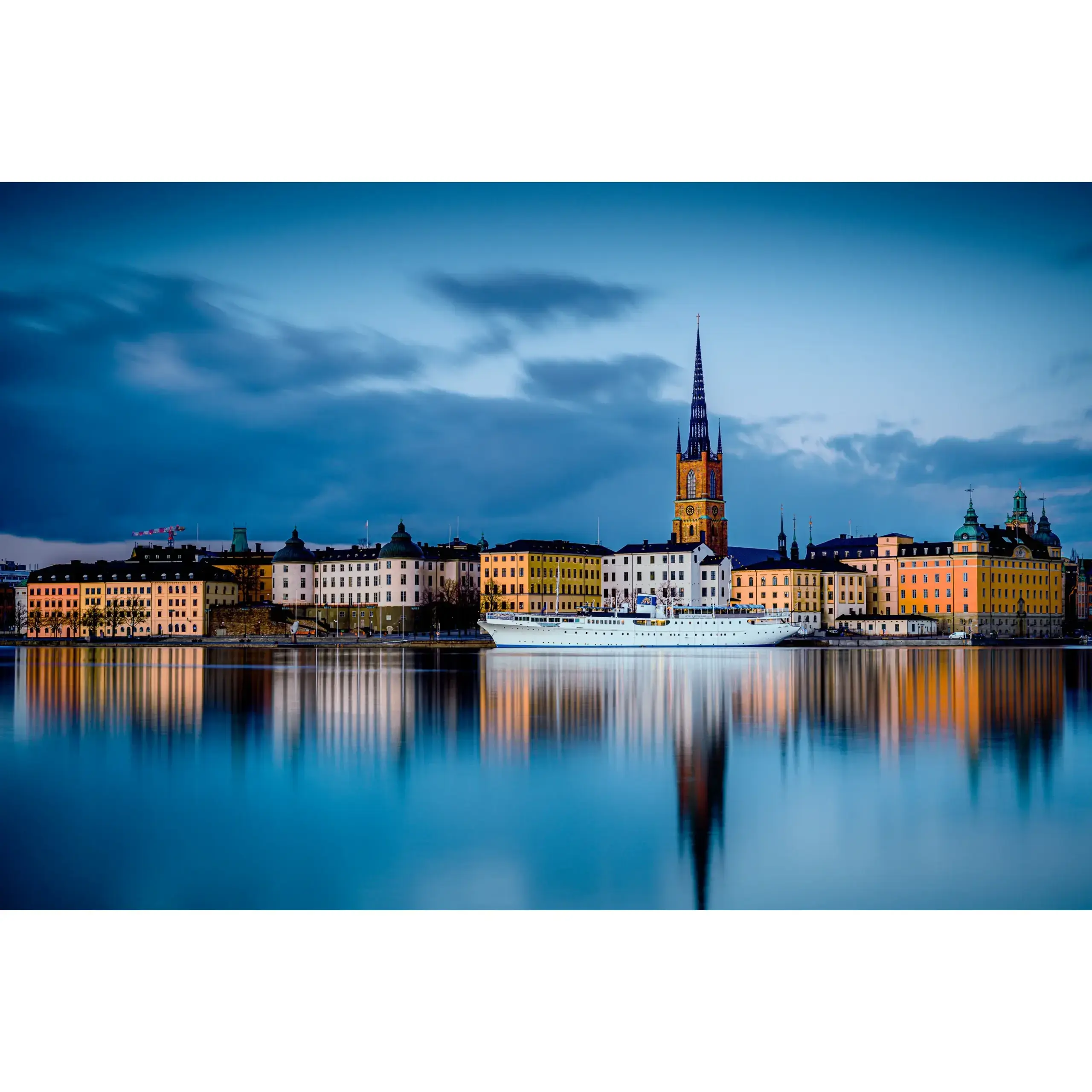 Whispers of Calm in Stockholm | Stockholm Blue Hour Print | Sweden Old Town Reflection Art | Scandinavian Cityscape Photography | Nordic Wall Decor