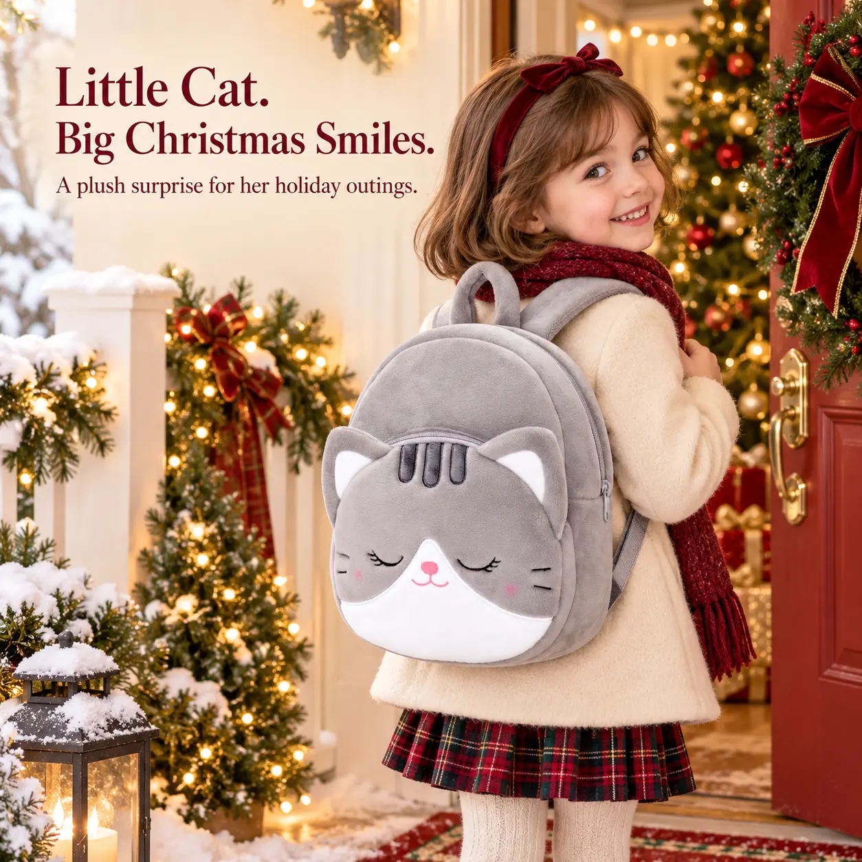 Plush Cat Backpack – Soft Double-Layer Toddler Backpack for Girls 2–6 Ages, Back to School,Lightweight & Practical Baby Bag, Cute Kitty Style School Travel & Nursery Gift, Perfect Birthday & Christmas Present for Kids Stuffed Animal Fluffy Milky Stuffed